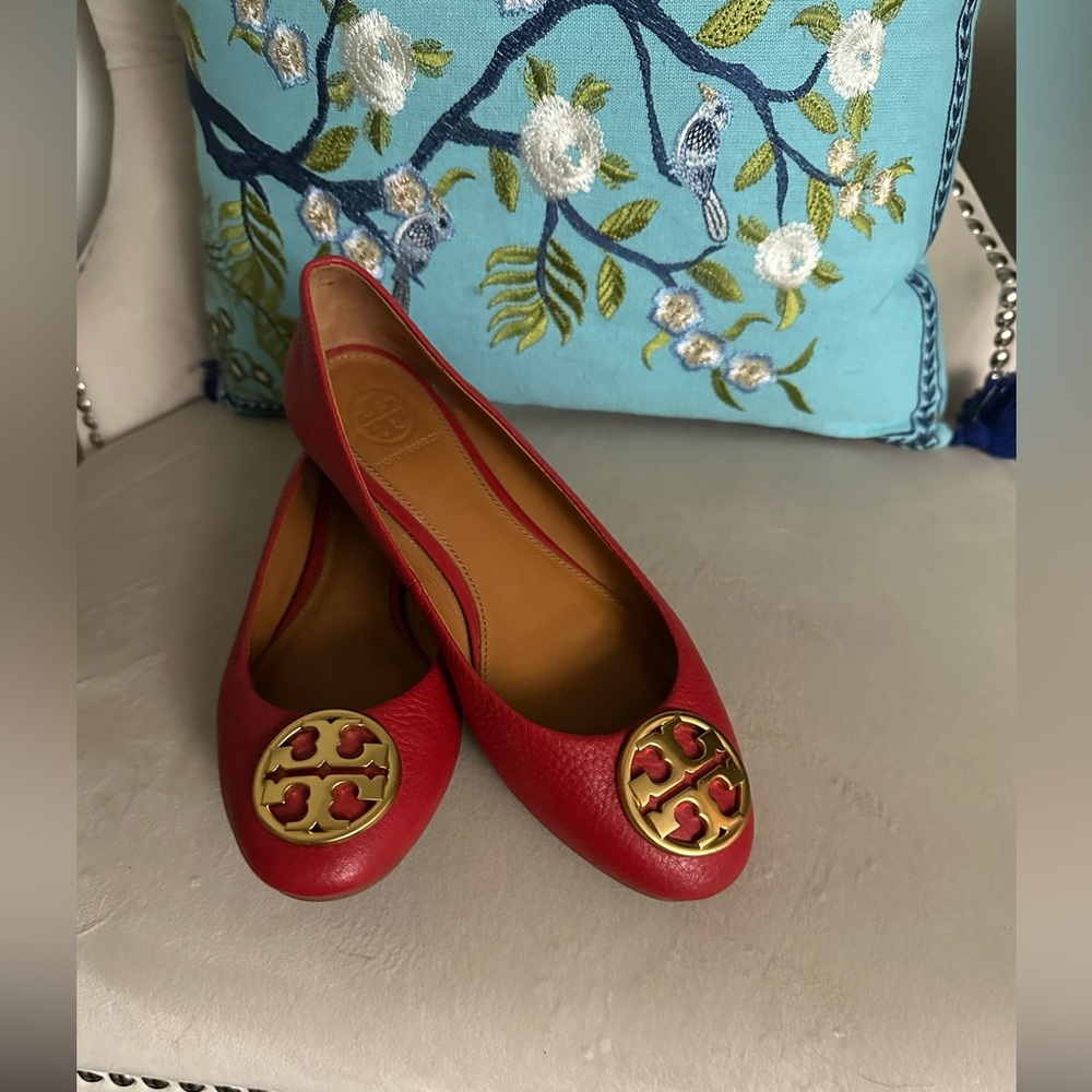 Tory Burch Red Gold Ballet Flats